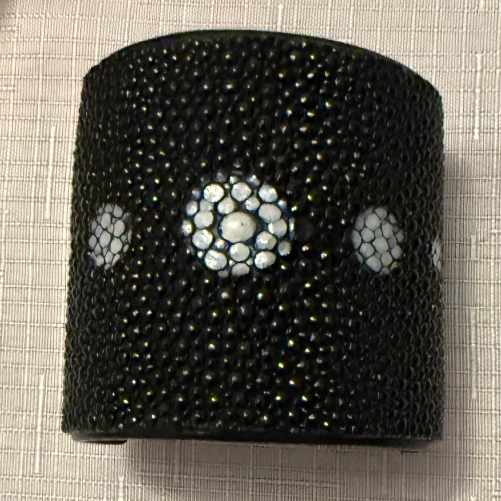 Black Lema J 2.5”Wide Cuff Bracelet with White Accents